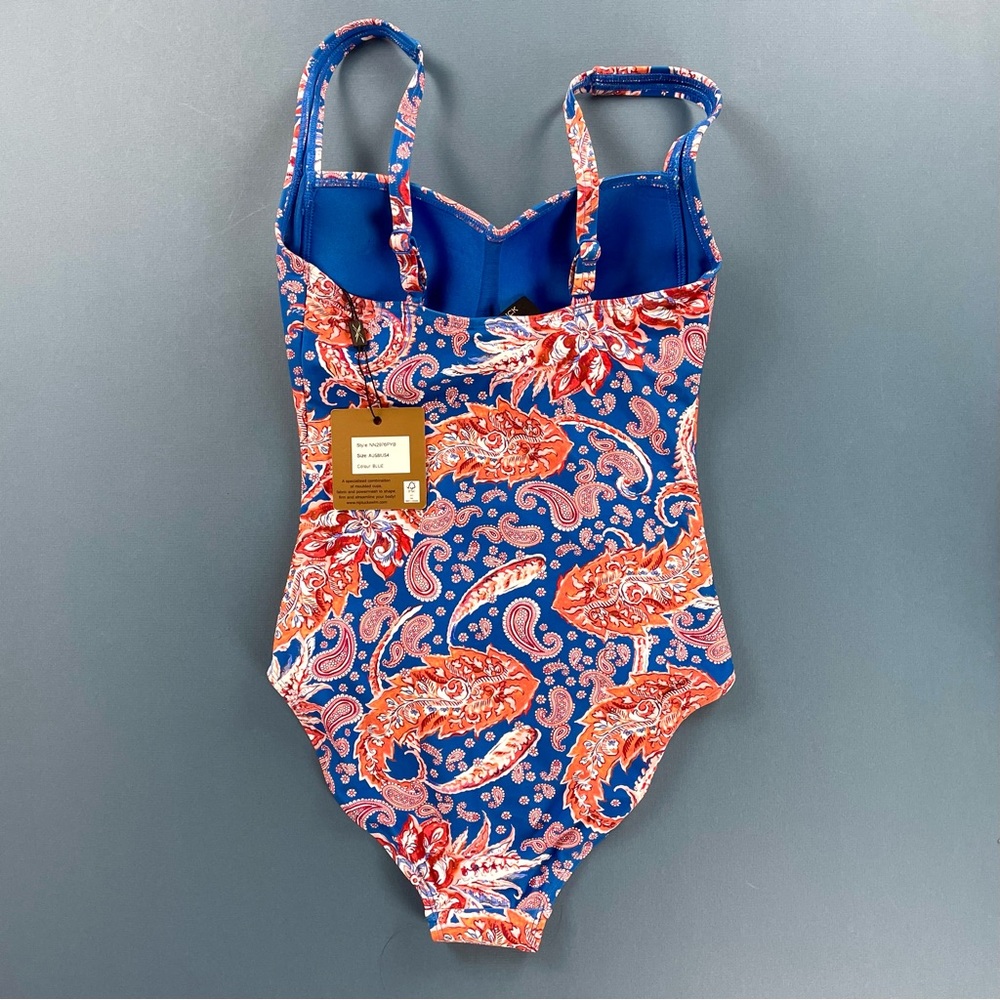 Nip Tuck Swimsuit 1 Pc Bathing Suit Paisley Blue and Orange Size 4 NWT - Picture 2 of 2